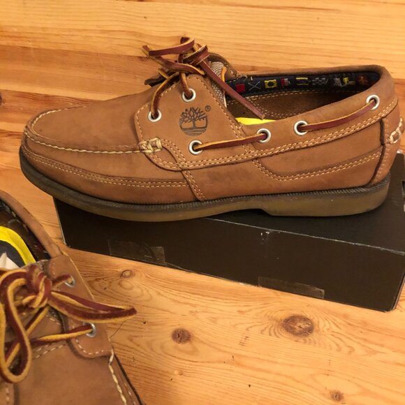 Timberland Waterproof Cognac Brown Leather Loafers Boat Shoese Boots w/Laces - Picture 4 of 11